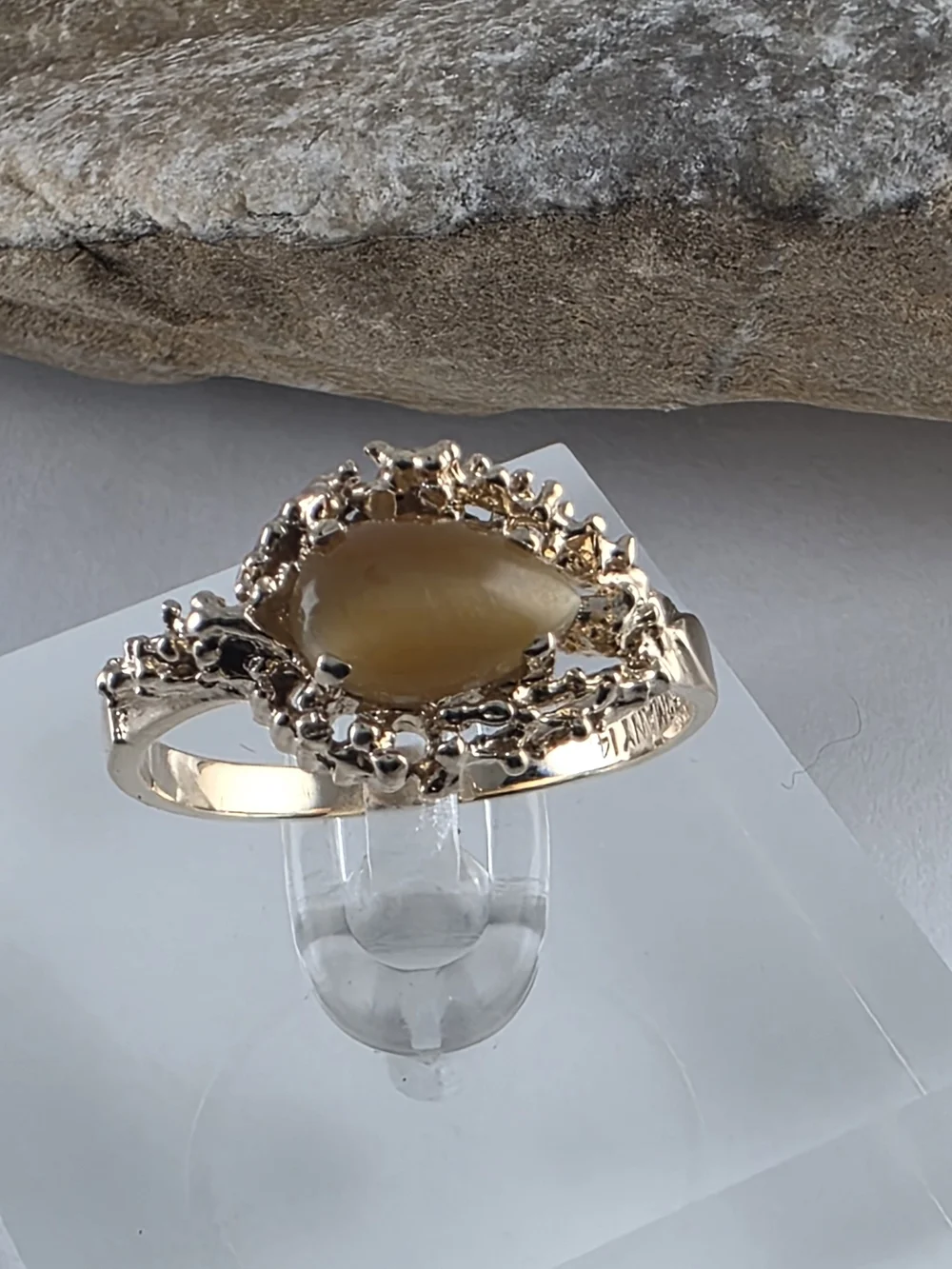14K Yellow Gold Tiger Eye Cocktail Ring Size 8.25, Solid Gold! 👌🎁